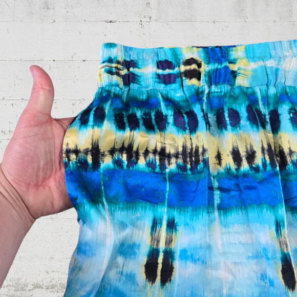 Banana Republic Blue Watercolor Silk High Waisted Knee Length Skirt Size 2 - Picture 3 of 7